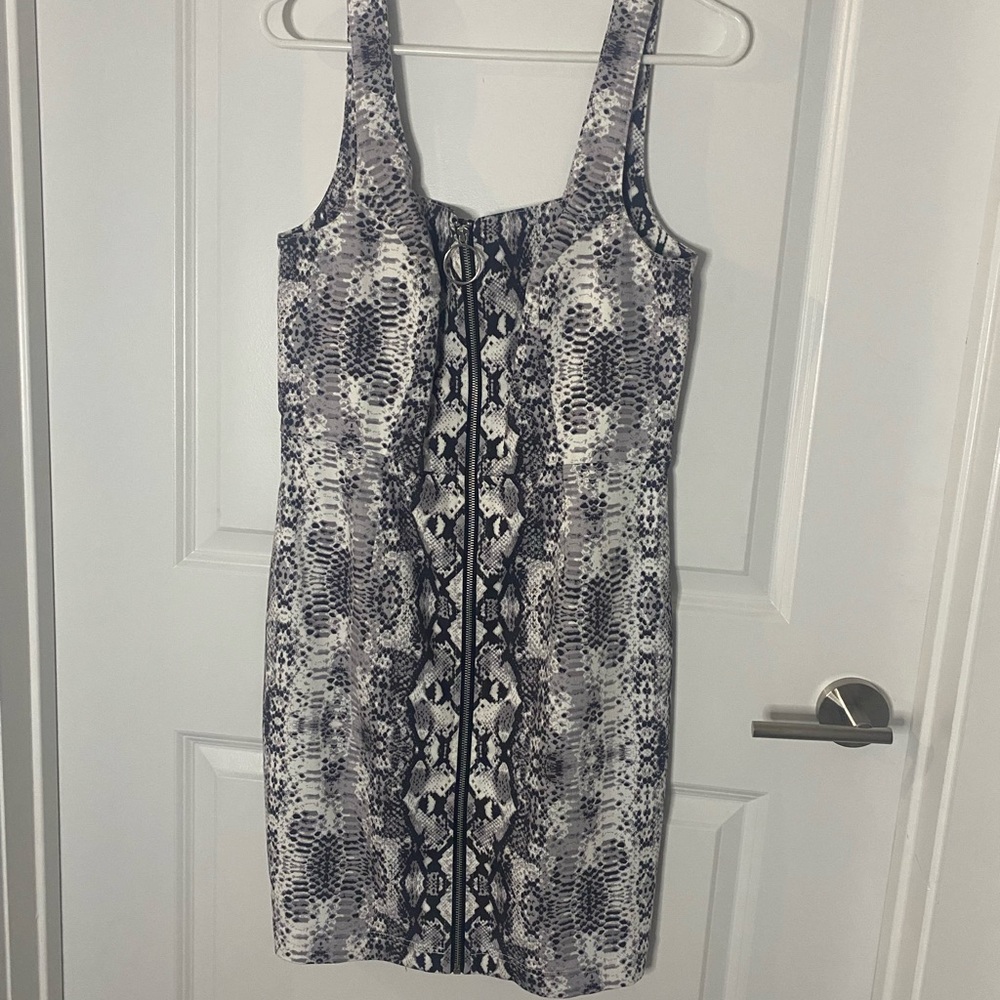 Faux snakeskin zipper dress